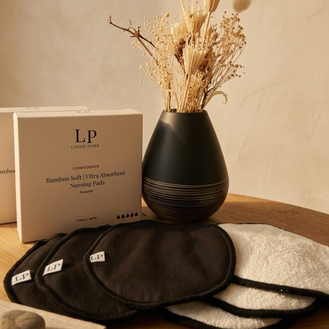 Postpartum Care: Bamboo Reusable Nursing Pads by Louise Poire – 3 Pairs (Noir) Reusable breastfeeding nursing pads