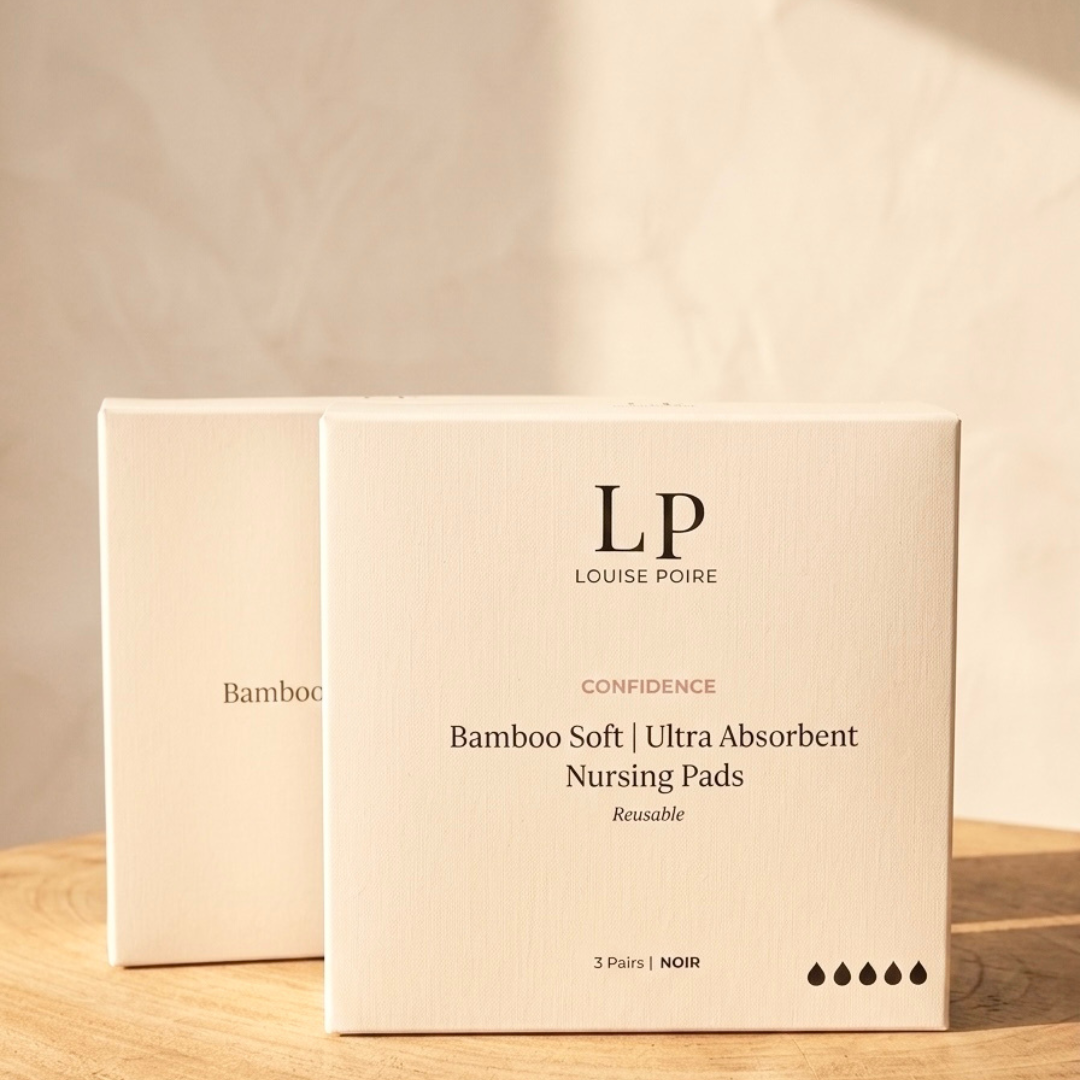 Postpartum Care: Bamboo Reusable Nursing Pads by Louise Poire – 3 Pairs (Noir) Reusable breastfeeding nursing pads