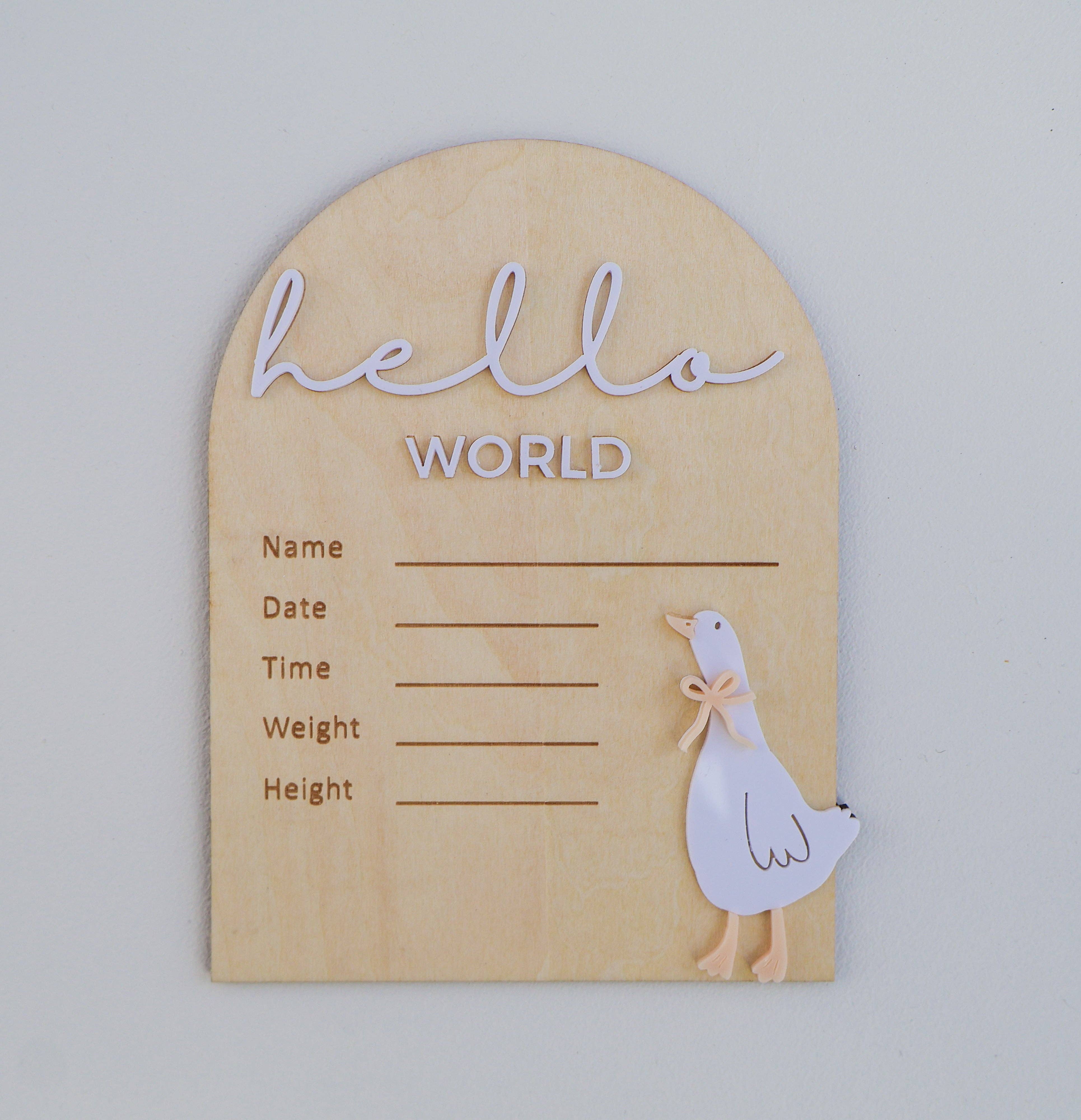 WELCOME BABY SIGN | HELLO WORLD | WRITEABLE | GOOSE