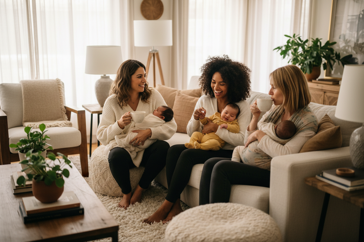 Mothers with babies - warm setting with 2 tea cups